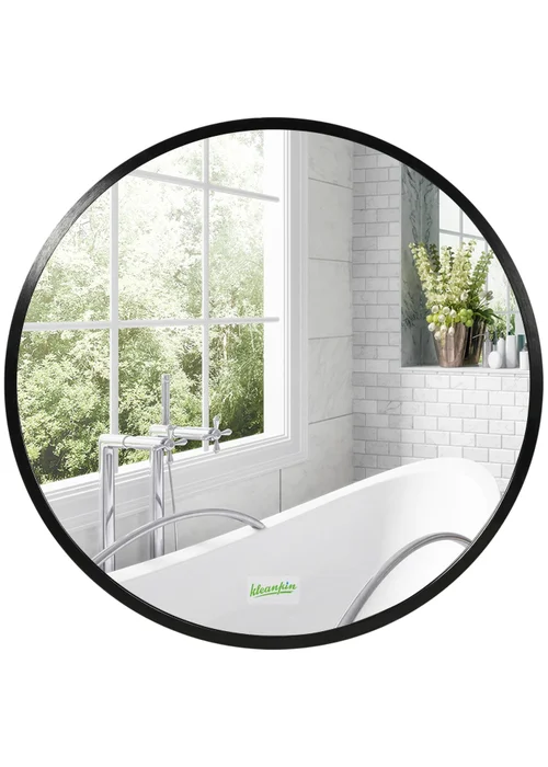 HOMCOM Black Kleankin Round Bathroom Mirror (40cm x 2cm x 40cm) - One Size Image 1