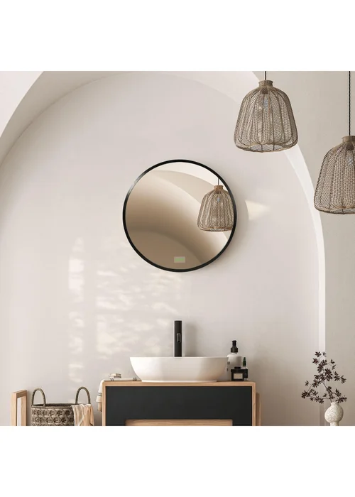 HOMCOM Black Kleankin Round Bathroom Mirror (40cm x 2cm x 40cm) - One Size Image 2