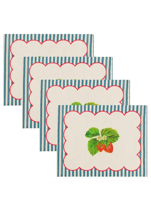 furn. Strawberry Stripes Set Of 4 Table Placemats (46 x 36cm) - One Size Image 3