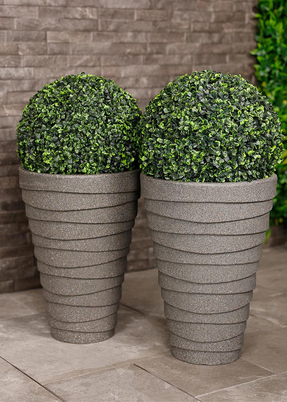 Charles Bentley Grey Pair of Tall Trojan Round Charcoal Plant Pot (Dia. 38cm) - One Size Image 1