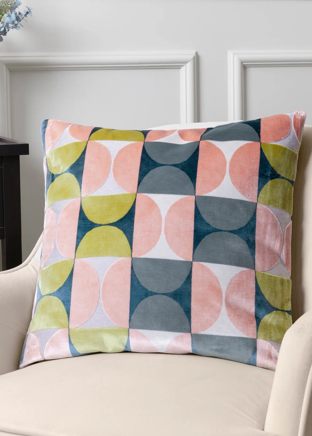 Paoletti Bardot Geometric Jacquard Filled Cushion (50 x 50 x 8cm) Pink/Avo Green - One Size Image 1
