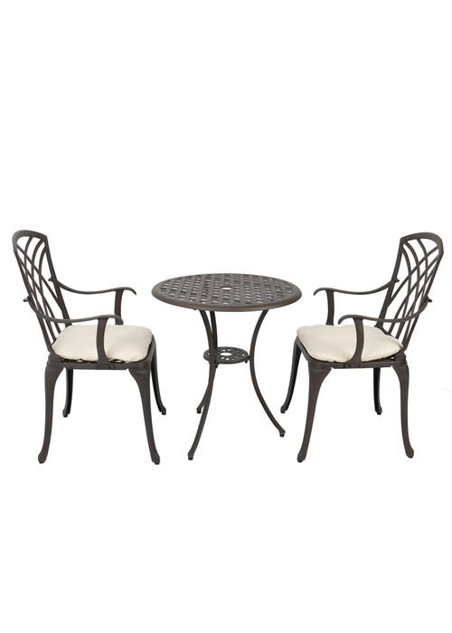 Charles Bentley Furniture Cast Aluminium Bistro Set Black Table & 2 Arm Chairs (3 Piece) - One Size Image 3