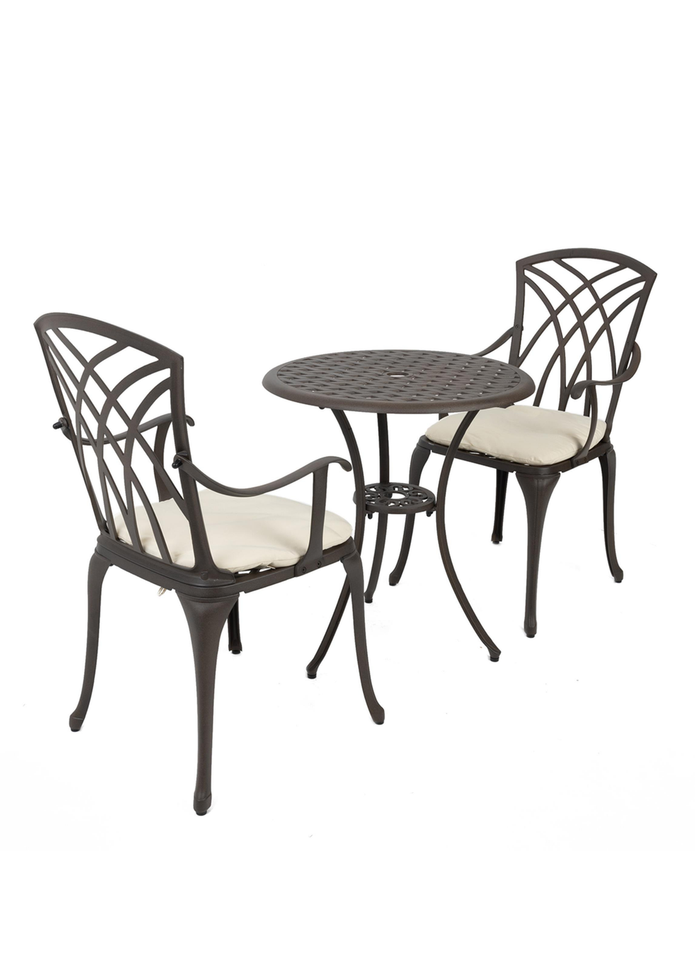 Charles Bentley Furniture Cast Aluminium Bistro Set Black Table & 2 Arm Chairs (3 Piece) - One Size Image 2