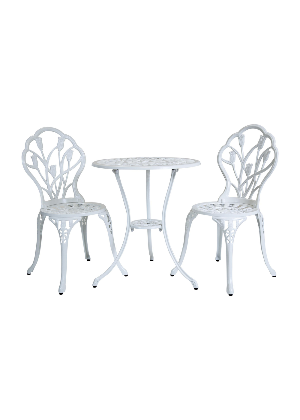 Charles Bentley Tulip Cast Aluminium White Patio Bistro Set Table & 2 Chairs (3 Piece) - One Size Image 2