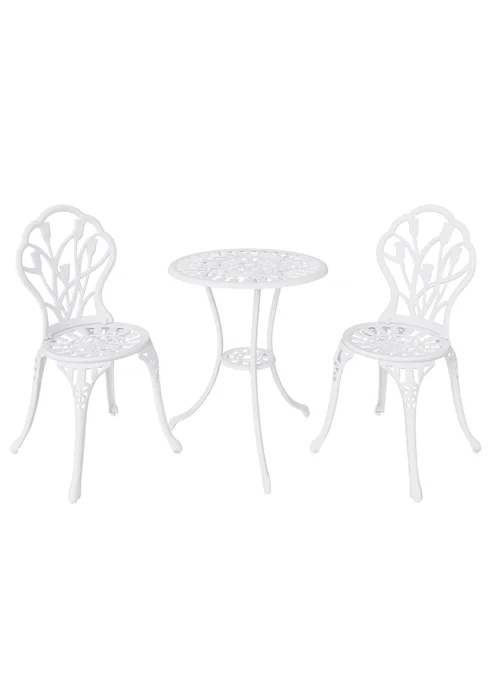 Charles Bentley Tulip Cast Aluminium White Patio Bistro Set Table & 2 Chairs (3 Piece) - One Size Image 3