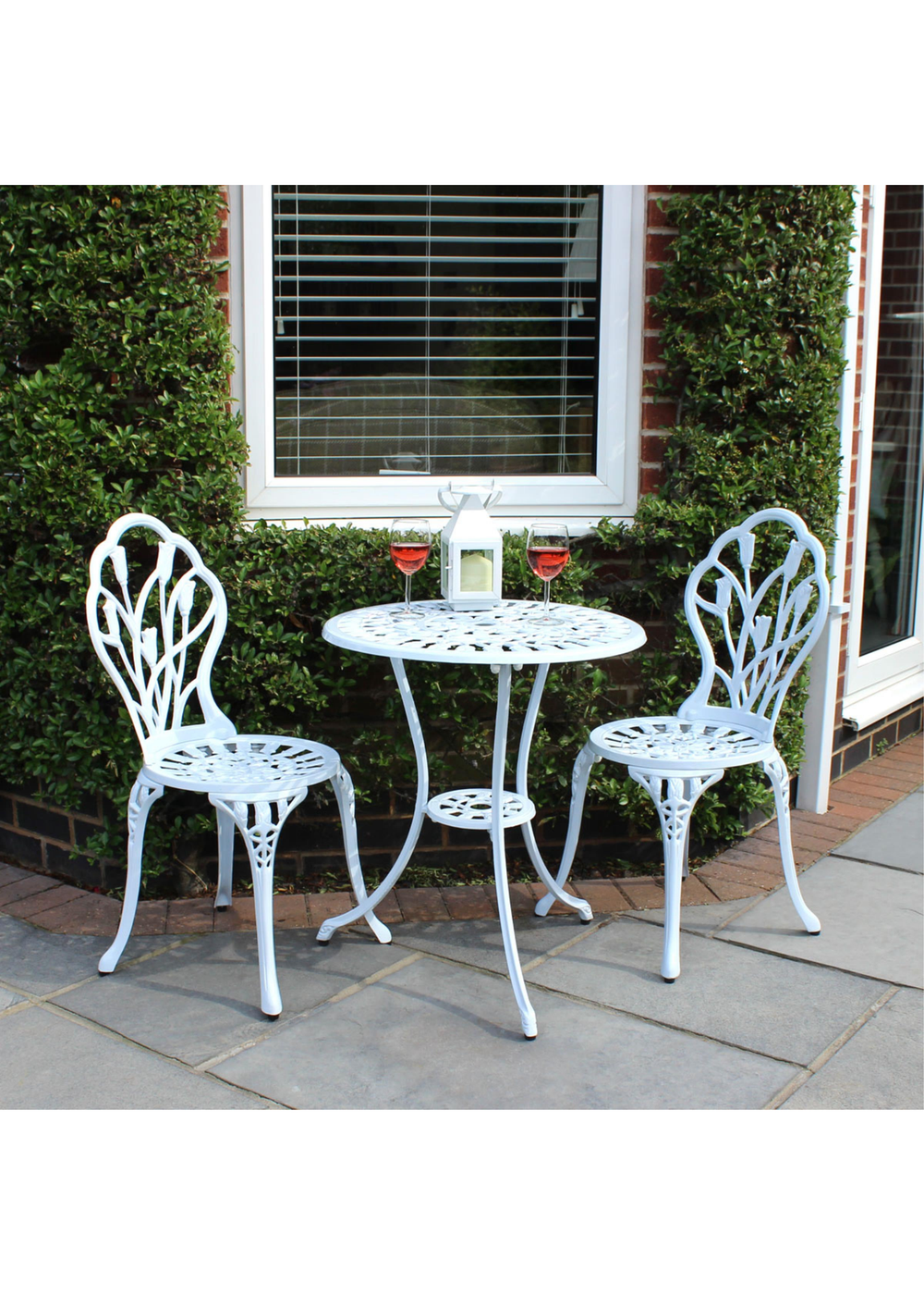 Charles Bentley Tulip Cast Aluminium White Patio Bistro Set Table & 2 Chairs (3 Piece) - One Size Image 1