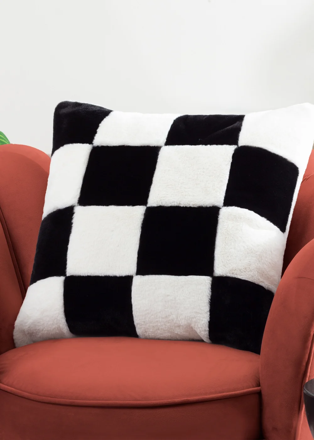 Heya Home Cozee Check Faux Fur Filled Cushion (50 x 50 x 8 cm) - One Size Image 1