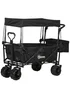 Outsunny Black Outdoor Wagon Stroller Cart with Canopy Top - One Size Image 1