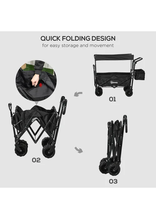 Outsunny Black Outdoor Wagon Stroller Cart with Canopy Top - One Size Image 4