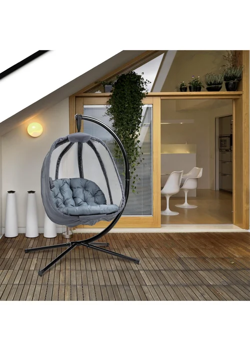 Outsunny Grey Hanging Egg Chair Folding Texteline Swing Hammock - One Size Image 1