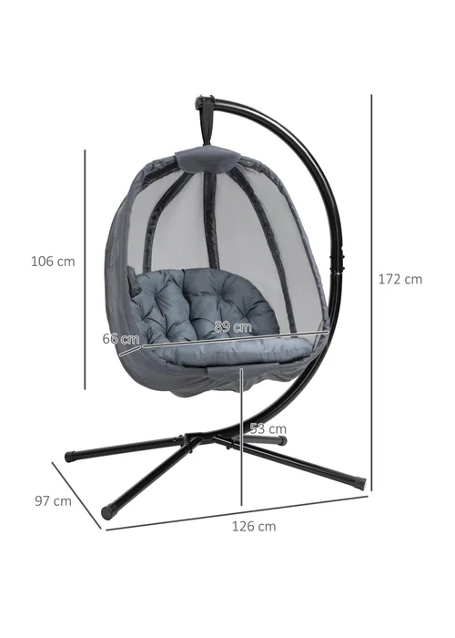 Outsunny Grey Hanging Egg Chair Folding Texteline Swing Hammock - One Size Image 3