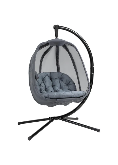 Outsunny Grey Hanging Egg Chair Folding Texteline Swing Hammock - One Size Image 2