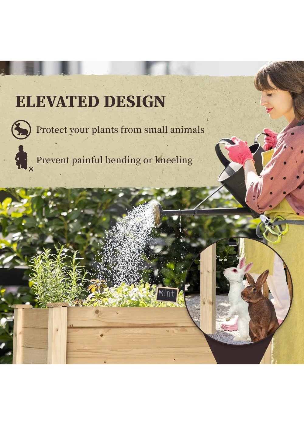 Outsunny Garden Wooden Planter Flower Raised Bed Herb Grow Box Container - One Size Image 5