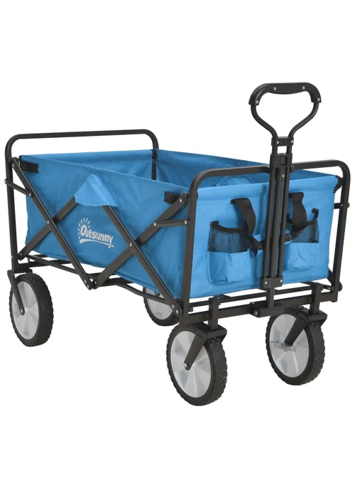Outsunny Blue Folding Outdoor Storage Trolley Cart (90L) - One Size Image 2
