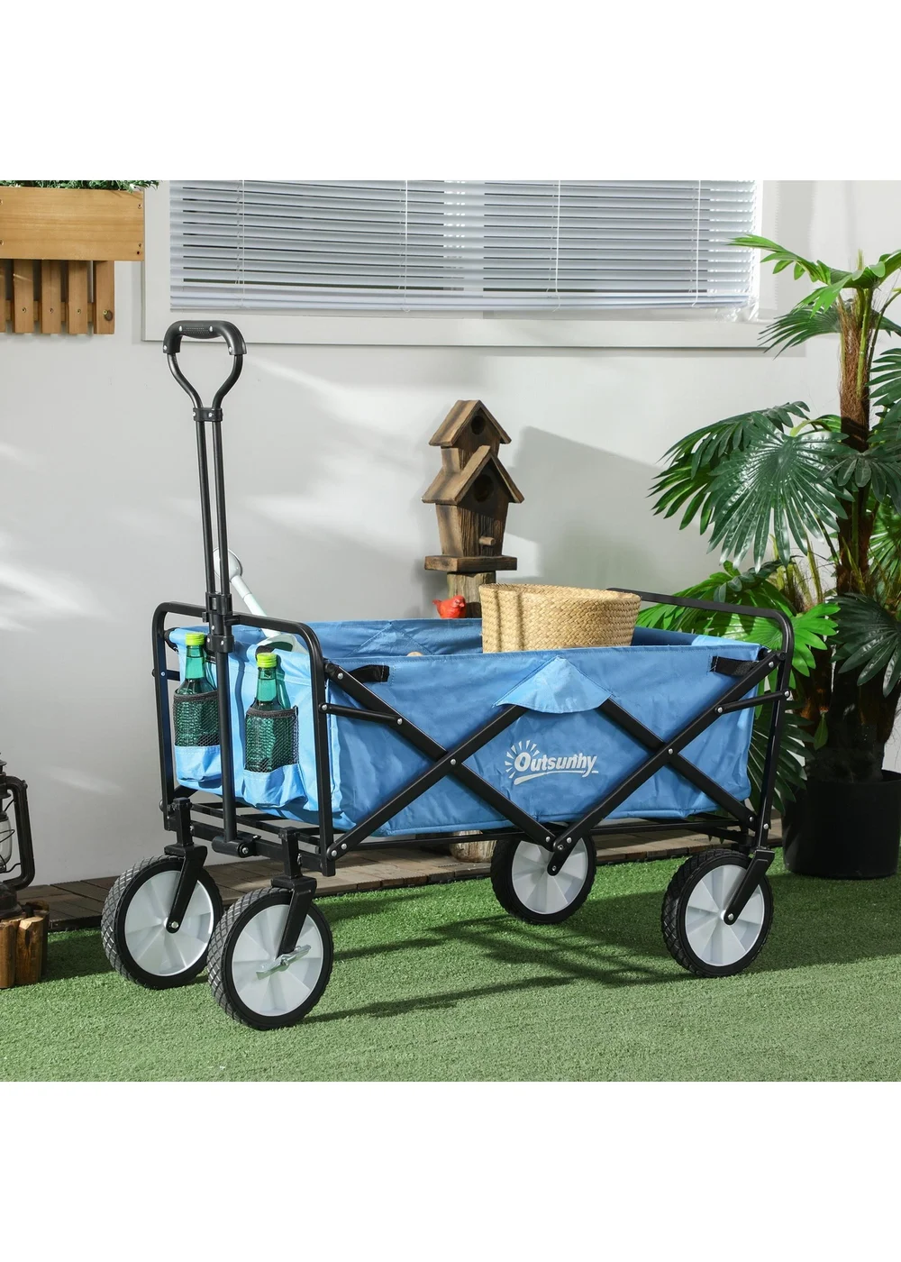 Outsunny Blue Folding Outdoor Storage Trolley Cart (90L) - One Size Image 1