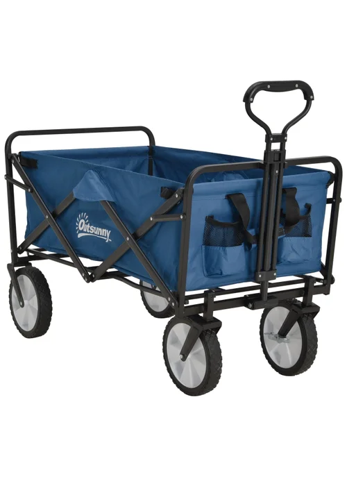 Outsunny Folding Outdoor Storage Trolley Cart Bag Telescopic Handle Brakes Navy Blue - One Size Image 2