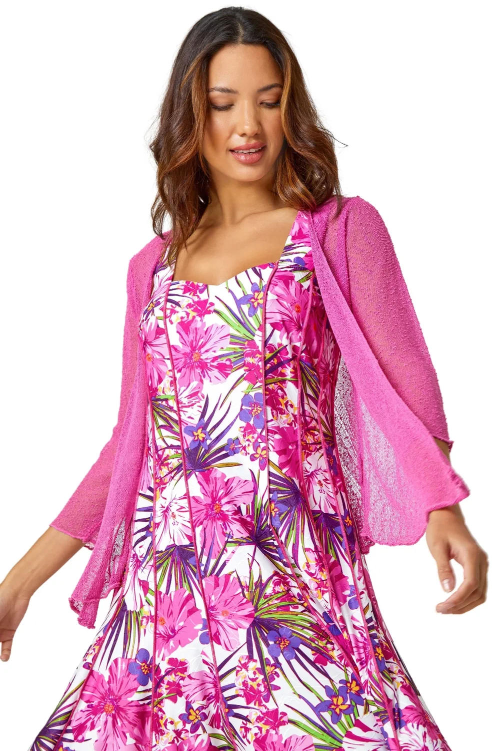 Roman Fuchsia Textured Pointelle Detail Shrug - Size 12 Image 2