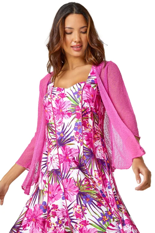 Roman Fuchsia Textured Pointelle Detail Shrug - Size 12 Image 2