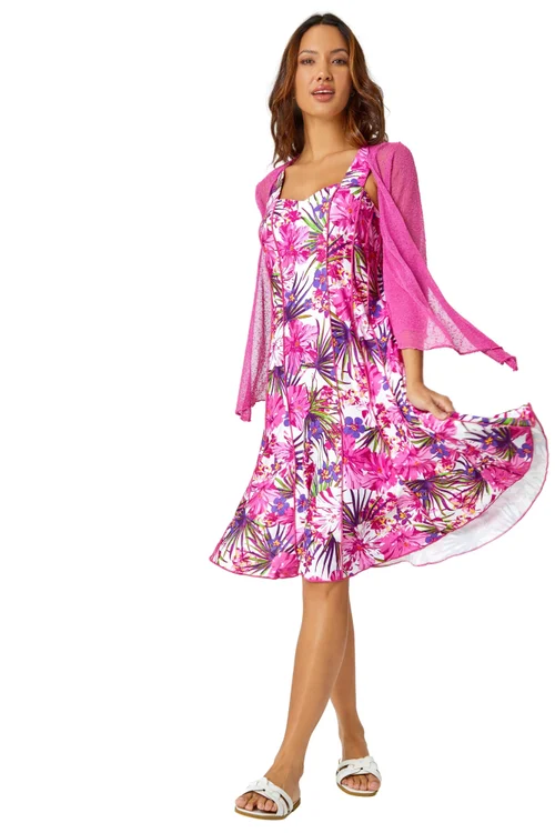 Roman Fuchsia Textured Pointelle Detail Shrug - Size 12 Image 1