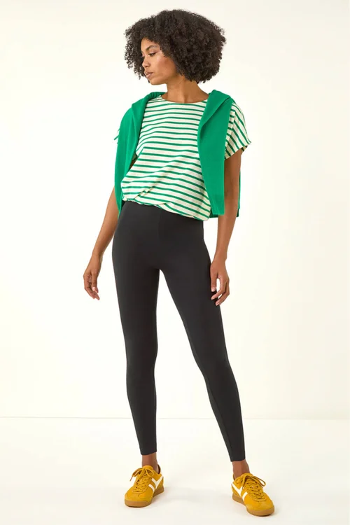 Roman Black Elastic Waist Stretch Cropped Leggings - 16 Image 2