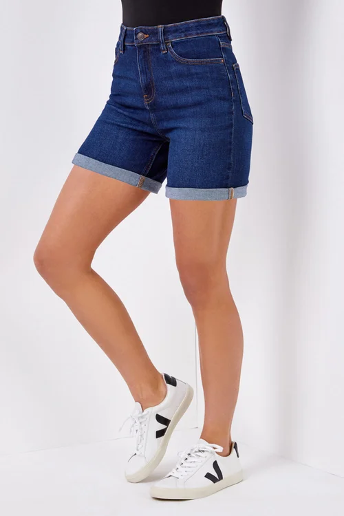 Roman Indigo Stretch Denim Mom Shorts - 18 Image 2