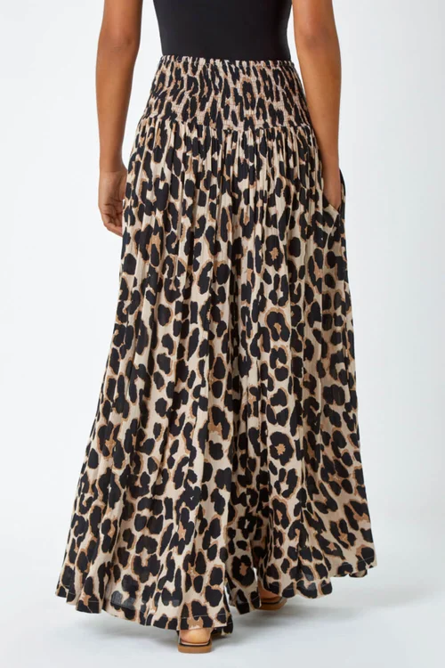 Roman Brown Animal Shirred Palazzo Stretch Trouser - One Size Image 4