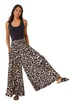 Roman Brown Animal Shirred Palazzo Stretch Trouser - One Size Image 1
