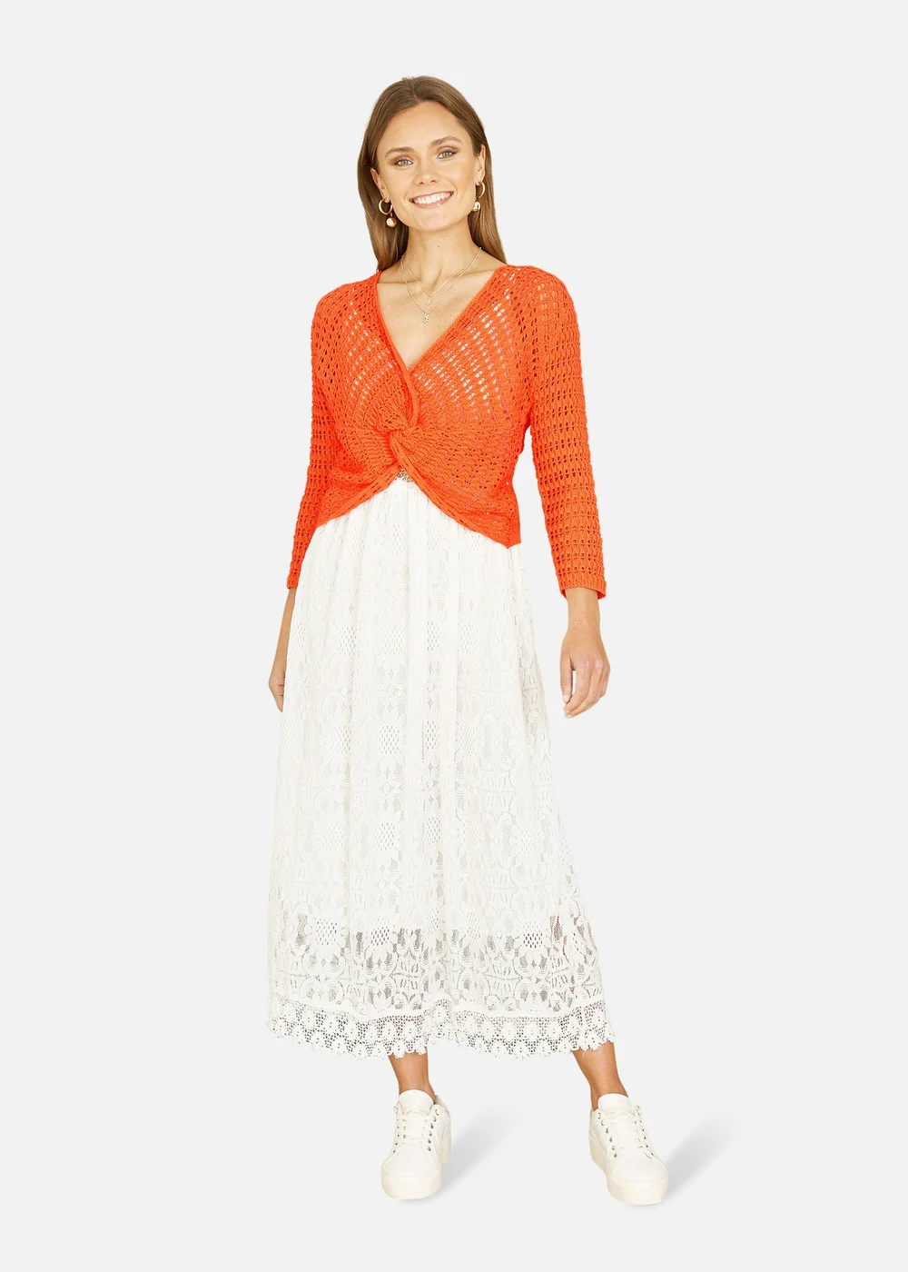 Yumi Orange Crochet Cotton Twisted Bolero Top - Small Image 1