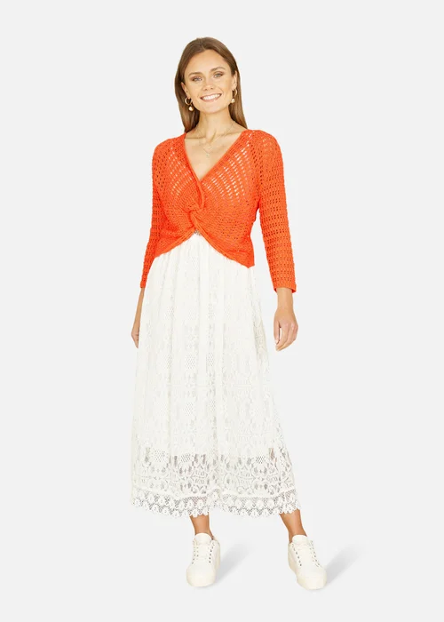Yumi Orange Crochet Cotton Twisted Bolero Top - Small Image 1