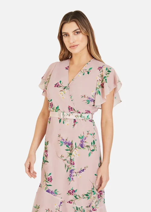 Yumi Blush Wrap Over Midi Dress With Frill Details And Matching Belt - 14 Image 2