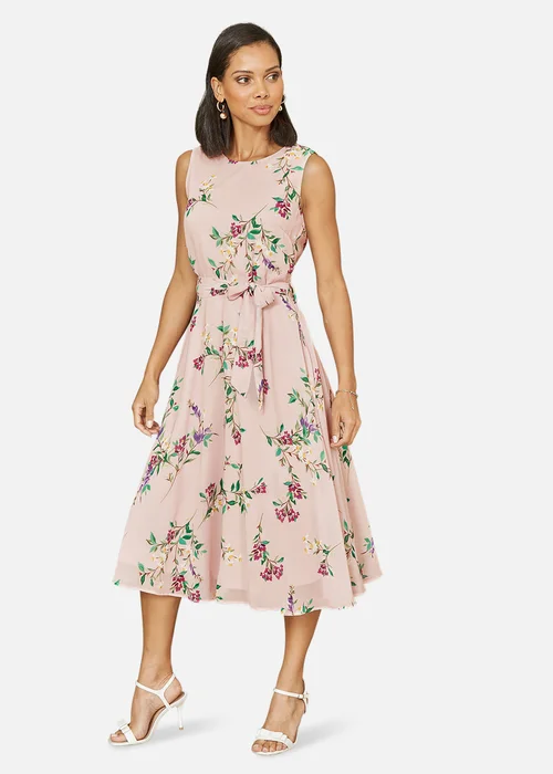 Yumi Blush Floral Print Midi Skater Dress - 16 Image 1