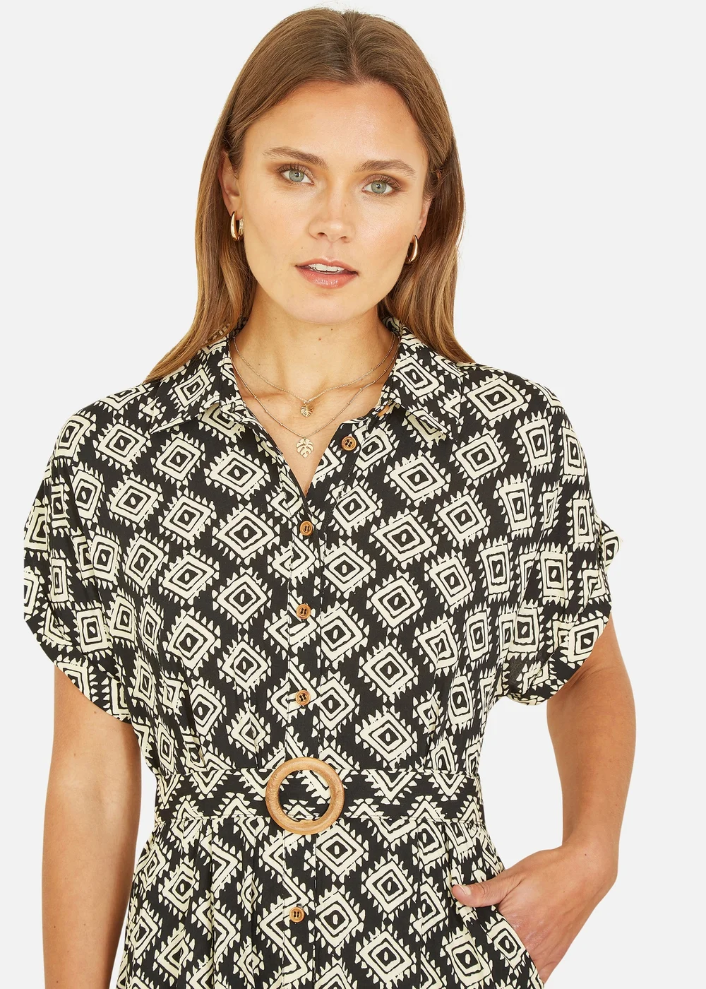 Yumi Black Viscose Midi Shirt Dress With Matching Belt - 10 Image 2