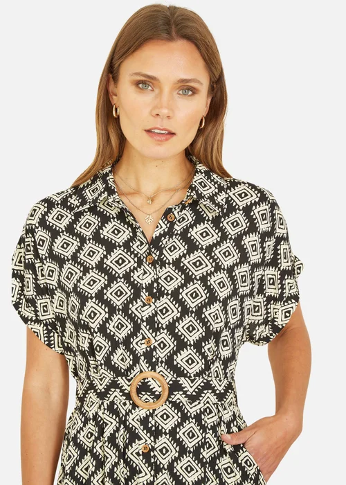 Yumi Black Viscose Midi Shirt Dress With Matching Belt - 10 Image 2