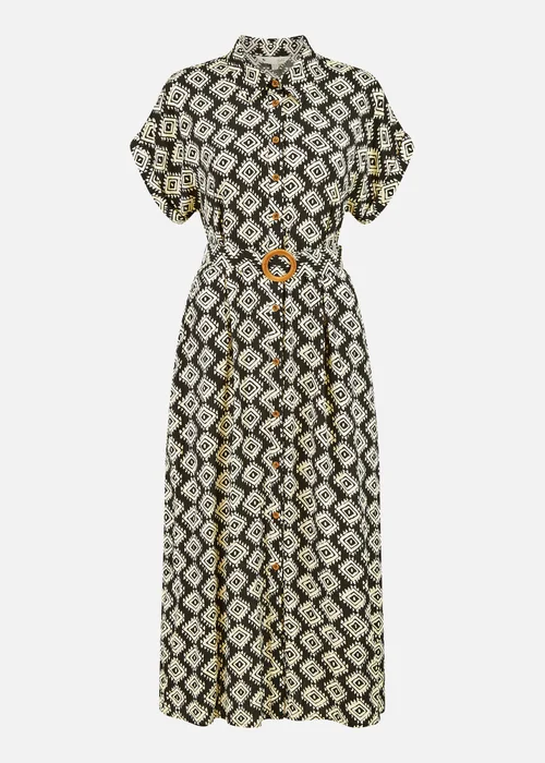 Yumi Black Viscose Midi Shirt Dress With Matching Belt - 10 Image 3