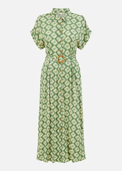 Yumi Green Viscose Midi Shirt Dress With Matching Belt - 8 Image 3