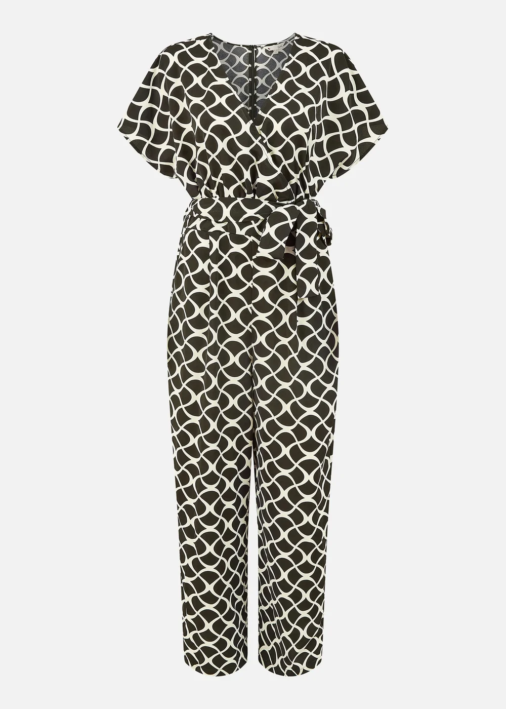 Yumi Black Geometric Print Wrap Jumpsuit - Size 16 Image 2