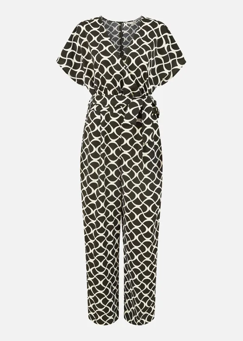 Yumi Black Geometric Print Wrap Jumpsuit - Size 16 Image 2