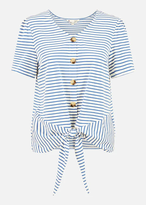 Yumi Blue Striped Jersey Button Detail Top - Size 12 Image 3