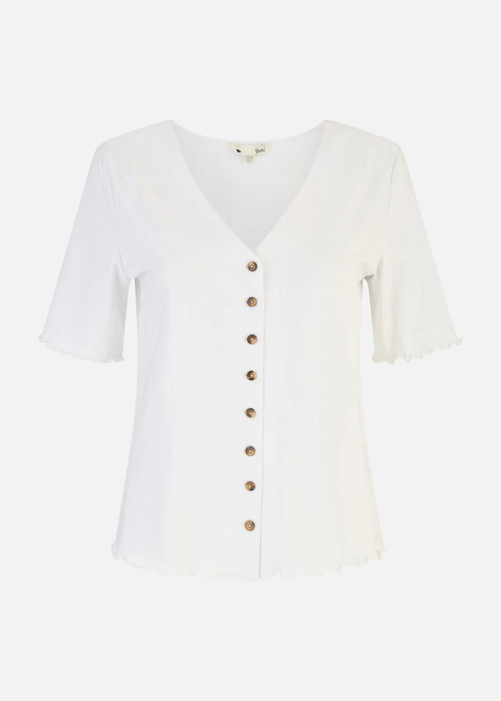 Yumi White Cotton Button Detail T-Shirt - Size 10 Image 3