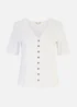 Yumi White Cotton Button Detail T-Shirt - Size 10 Image 3