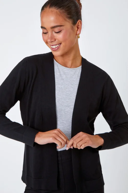 Roman Black Petite Plain Stretch Cardigan - Size 8 Image 2