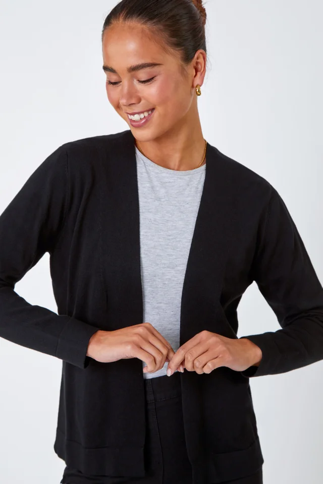 Roman Black Petite Plain Stretch Cardigan