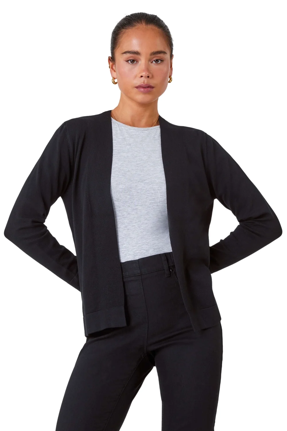 Roman Black Petite Plain Stretch Cardigan - Size 8 Image 1