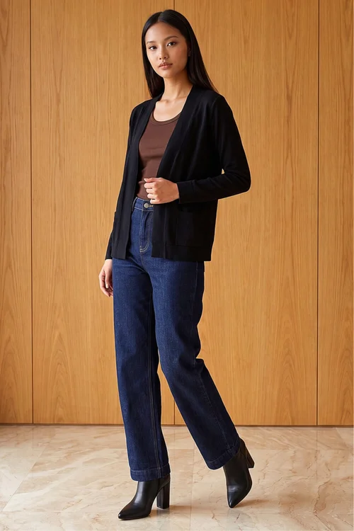 Roman Black Petite Plain Stretch Cardigan - 8 Image 3