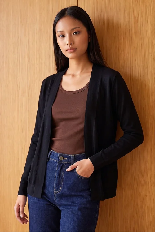 Roman Black Petite Plain Stretch Cardigan - 8 Image 1