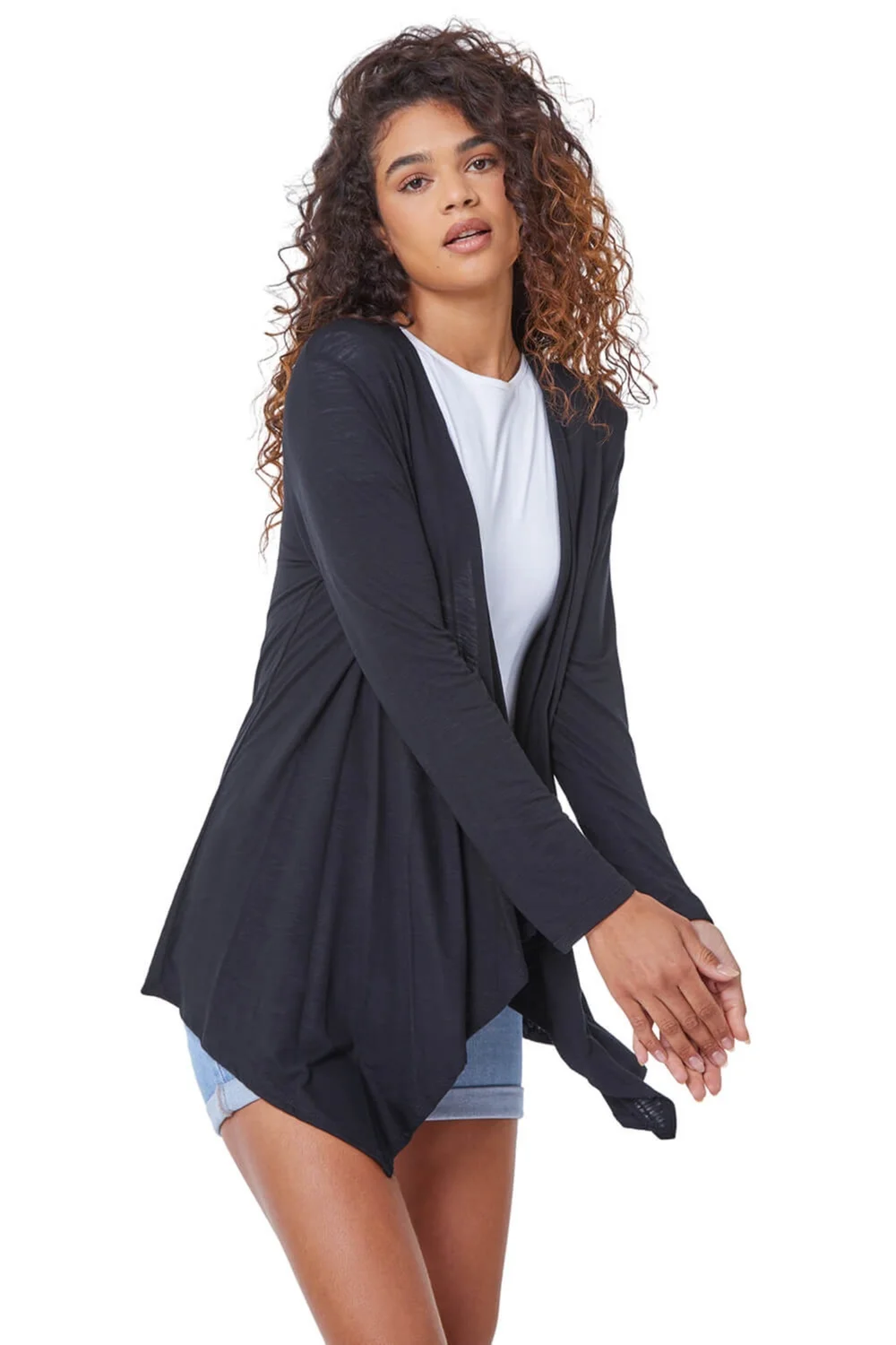 Roman Black Waterfall Front Jersey Knit Cardigan - Size 14 Image 1