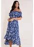 Mela Blue Ditsy Print Bardot Dipped Hem Dress - 10 Image 2