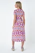 Roman Pink Petite Aztec Print Stretch Pocket Midi Dress - 14 Image 4