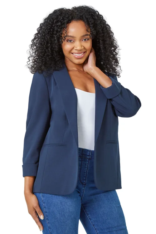 Roman Navy Petite 3/4 Sleeve Classic Stretch Blazer - 12 Image 1