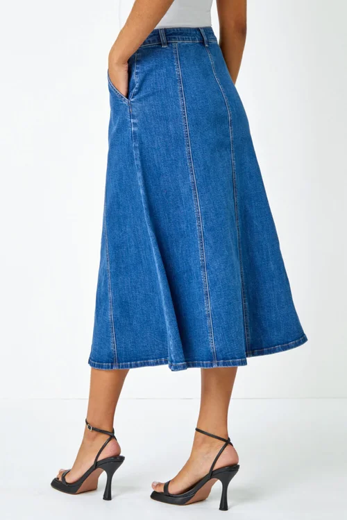 Roman Denim Cotton Denim Panelled Midi Skirt - Size 16 Image 4